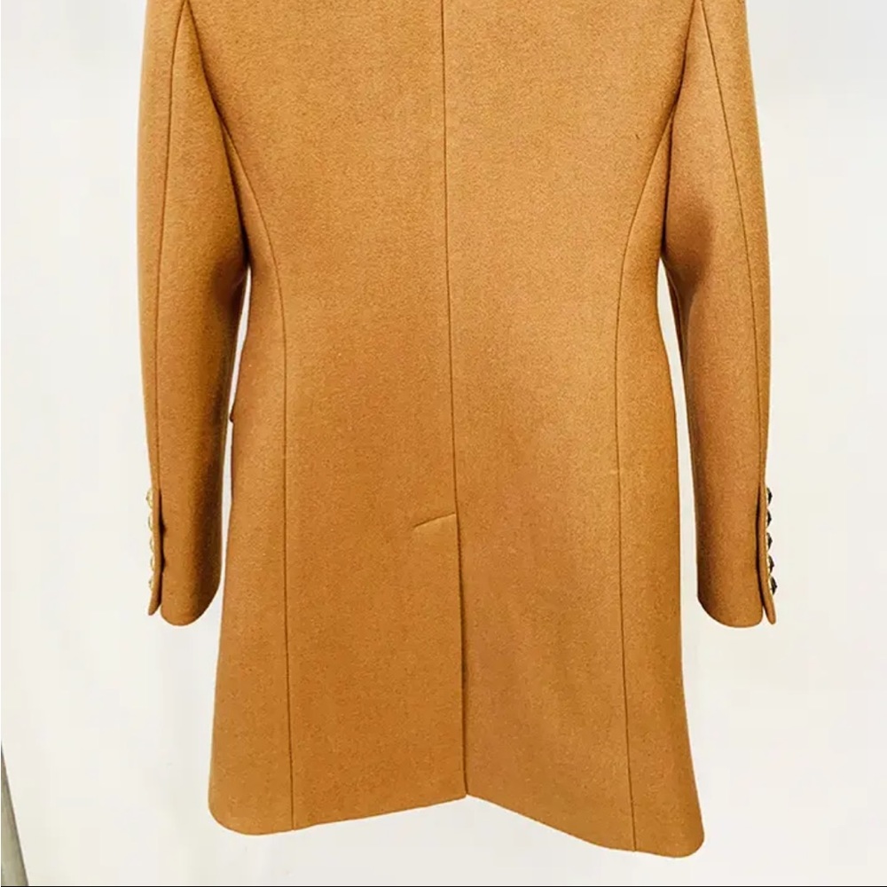 Wool Blend Camel Double-Breasted Pea Coat - Picture 4 of 16